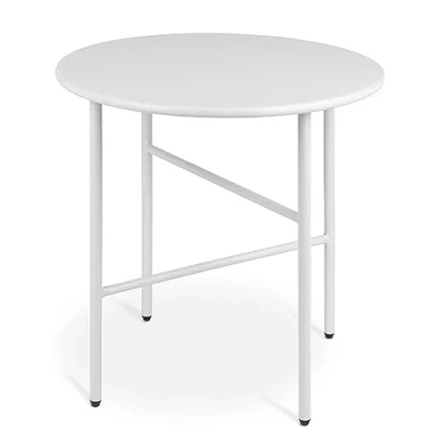Afbeelding van bomoe Ronde Bijzettafel Metaal Wit Ø 44 cm Tafelblad Krasbestendig Stabiele Woonkamer Salontafel Lichtgewicht Binnen &amp; Buiten Tuintafel Balkontafel Terras Nachtkastje Bed Slaapkamer Finn