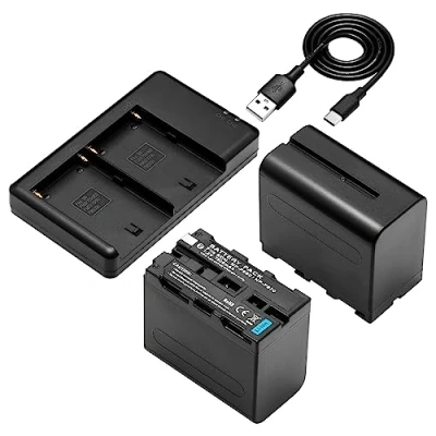 Afbeelding van NP F970 accu (7800 mAh 2 pack) en laderset, compatibel met Sony F930 F950 F960 CCD SC55, TR516, TR716, TR818, TR910, TR917