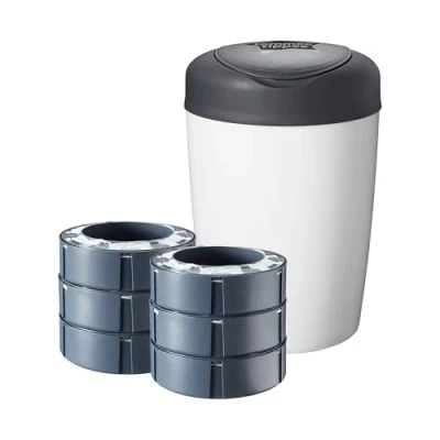 Afbeelding van Tommee Tippee Simplee Sangenic luieremmer, milieuvriendelijker systeem, inclusief 6 navulcassettes met duurzaam geproduceerde antibacteriële GREENFILM, grijs