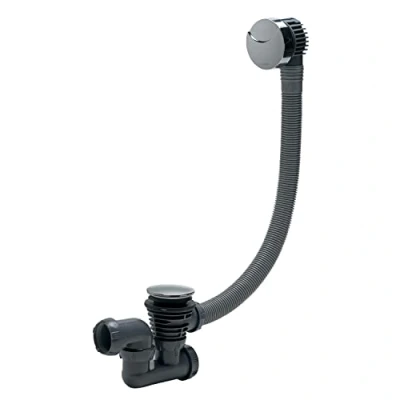 Afbeelding van Wirquin 30720356 complete afvoergarnituur L700 mm kabelbad met draaibare sifon D40, grijs en chroom