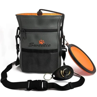 Afbeelding van hond snoepzak met opbergtas voor poepzakdispenser &amp; opvouwbare huisdier reizen levensmiddelen water kom puppy training te voet verstelbare riem gratis clicker