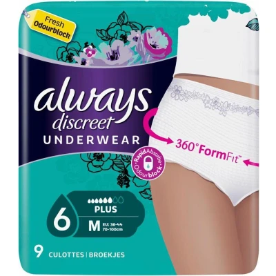 Afbeelding van Always Discreet Broekjes voor Urineverlies en Incontinentie, maat M 9 stuks