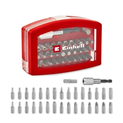 Afbeelding van Originele Einhell 32 delige bitbox (30 x 25 mm CRV bits, 60 snelwisselbithouder, socketadapter, opbergdoos met riemclip, transparant deksel)