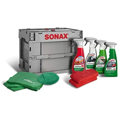 Afbeelding van SONAX TruckerBox pakket: binnenbox (7 delig) hoogwaardige producten + accessoires voor reiniging en onderhoud binnenshuis, ideaal onderweg art.nr. 07685410