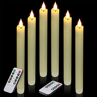 Afbeelding van Ymenow LED Batterij Operated Kaarsen met Afstandsbediening, 6 stks 24,5 cm Lange Nep Vlamloze Flickering Ivoor Taper in Echte Was 2/4/6/8 Uur Timer voor Diner Halloween Kerst Kamer Raam