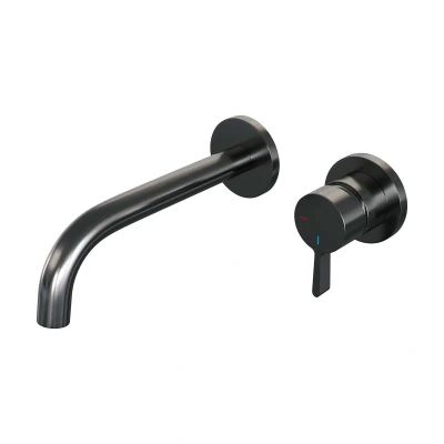 Afbeelding van Brauer gunmetal Edition Wastafelmengkraan inbouw gebogen uitloop links hendel middel dik model E 1 PVD geborsteld