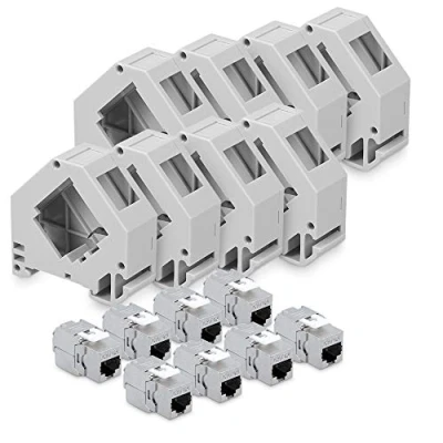Afbeelding van kwmobile 8 keystone adapters voor CAT6A kabels Set van modules RJ45 inclusief DIN rail houders Met afgeschermde metalen behuizing