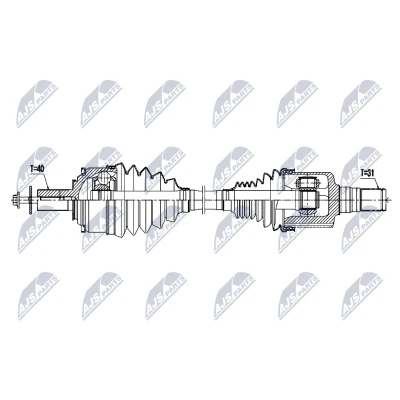 Afbeelding van NTY NPW VV 164 Aandrijfas Vooras links 599mm Automatische versnellingsbak