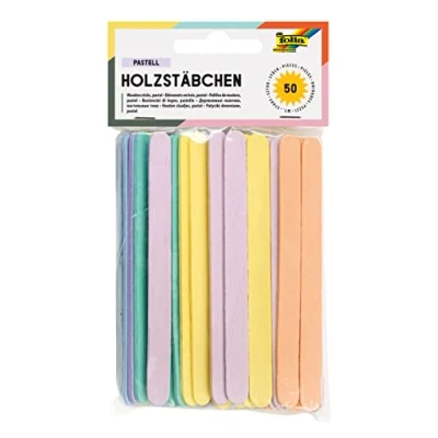 Afbeelding van folia 2288 houten stokjes pastel, ca. 11,4 x 1 0,2 cm, 50 stuks, in 6 verschillende kleuren, met afgeronde uiteinden, ideaal om te decoreren, knutselen of cijfers leren, kleurrijk