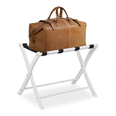 Afbeelding van Relaxdays kofferrek vouwbaar hout kofferstandaard bagagerek inklapbaar frame wit