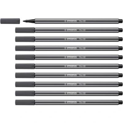 Afbeelding van STABILO Pen 68 Premium Viltstift Zwartgrijs Doos 10 stuks