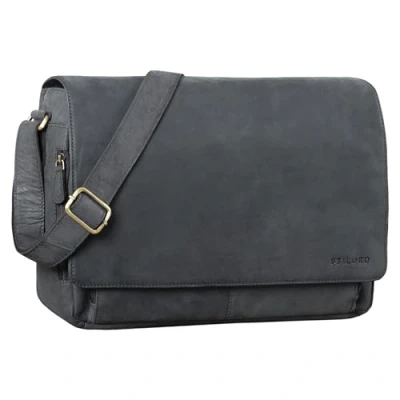 Afbeelding van STILORD &#039;Tom&#039; Vintage Lederen Schoudertas voor Mannen en Vrouwen 15 inch Laptoptas DIN A4 Messenger Bag Tas Echt Leer, Kleur:antraciet