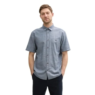 Afbeelding van TOM Tailor Regular FIT Kurzarm MIT Brusttasche Overhemd, Heren, Maat: 3XL, Sky captain zigzag structure
