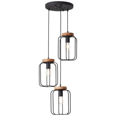Afbeelding van Brilliant Hanglamp Tosh Disk 3 lichts zwart met houtbruin 99502/66