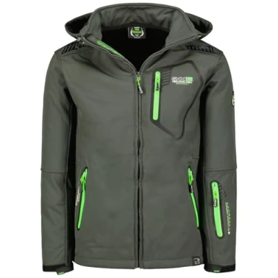 Afbeelding van Geographical Norway Tanada Softshelljas met capuchon voor heren, waterdicht, outdoorjas, winddicht, tactisch, duurzaam, wandelen, skiën, herfst, winter, lente (donkergrijs, S), Donkergrijs, S