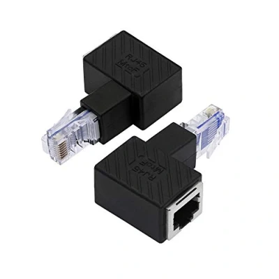 Afbeelding van YACSEJAO Cat5e/Cat6 RJ45 Ethernet adapter, 2Pack 90 graden RJ45/8P8C Mannelijke naar Vrouwelijke Rechthoekige Adapter Ondersteuning Cat6/Cat5e (Up)