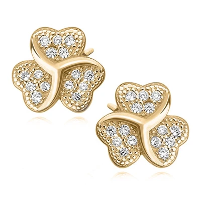 Afbeelding van JoyS Zilveren klaver oorbellen 8 mm zirkonia 18k goudplating klavertje oorknoppen