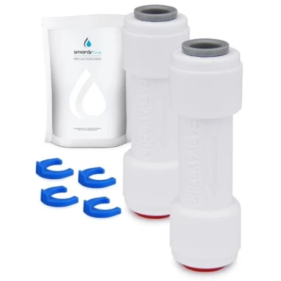 Afbeelding van smardy 2 x terugslagventiel 1/4 inch (6,35 mm), terugslagklep, check valve, Quick Fitting voor osmose installatie, SBS koelkastfilter en waterfilter