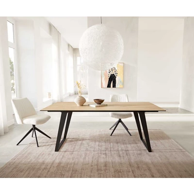 Afbeelding van Eetkamertafel Edge keramiek Laminam® Sabbia eiken kleur 200x100 metaal schuin zwart