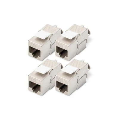 Afbeelding van DIGITUS Keystone module Cat 6A Afgeschermd 4 stuks RJ45 bus 500 MHz 10GBase T AWG 26 22 Montage zonder gereedschap