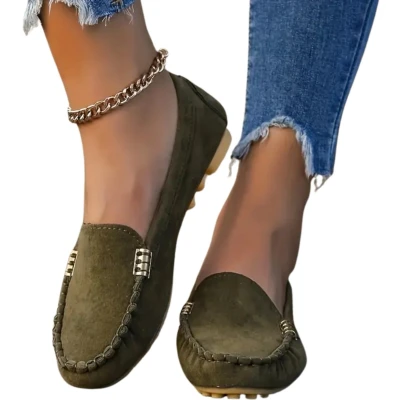 Afbeelding van Livano Loafers Dames Met Hak Damesschoenen Instappers Olijfgroen Maat 36