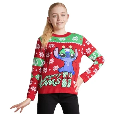 Afbeelding van Disney Stitch kersttrui voor meisjes, officiële kersttrui, maten 7 tot 14 jaar, cadeau, sweatshirt meisjes (Rood,11 12 Jaar)