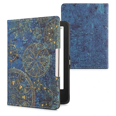 Afbeelding van kwmobile e reader hoesje compatibel met Tolino Vision 1/2 / 3/4 HD Magneetsluiting Ereader case Mandala in geel/donkerblauw