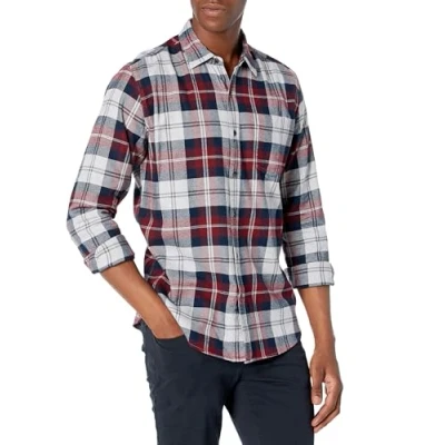 Afbeelding van Amazon Essentials Men&#039;s Flanellen overhemd met lange mouwen (verkrijgbaar in grote en maten), Bordeauxrood Grijs Plaid, L