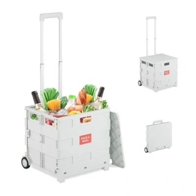 Afbeelding van boodschappentrolley tot 35 kg 50 liter met deksel wielen wit