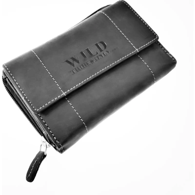 Afbeelding van WILD Portemonnee Dames Antraciet Zwart Buffelleer RFID Protected Anti skim Overslagportemonnee