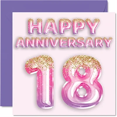 Afbeelding van Mooie 18e verjaardag kaart voor vrouw vriendin man vriend roze paarse glitter ballonnen gelukkige 18 kaarten van familie, 145mm x wenskaarten achttiende jubilea