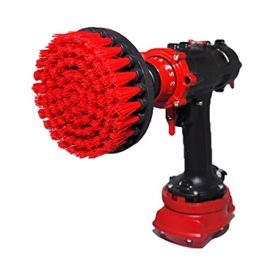 Afbeelding van Kornely™ Premium boorborstel stijf, rood, 13 cm. Professionele power scrubber. Krast geen oppervlakken. Geschikt voor garage, baksteen, buitentegels, steen, open haard, ontroesting, velgenreiniging