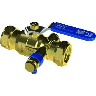 Afbeelding van Raminex S28 Premium Antikalk kogelkraan met aftapgelegenheid messing incl. aftapper knel 15x15mm dn15 kiwa