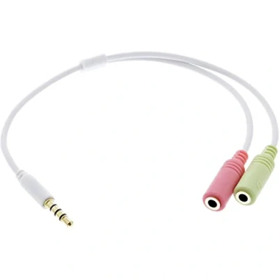 Afbeelding van 3,5mm 4 polig &gt; 2x headset adapter (CTIA/AHJ) / verguld wit 0,15 meter