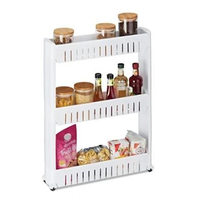 Afbeelding van Relaxdays keukentrolley, 3 etages, smal opbergrek keuken &amp; badkamer, keukenrek kunststof, HBD 71x12,5x54 cm, wit