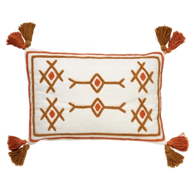 Afbeelding van Dutch Decor ZITA Sierkussen katoen 40x60 cm Snow White wit / bruin terra kussen met flosjes