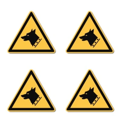 Afbeelding van Waarschuwing voor waakhonden: W013 DIN EN ISO 7010 / ASR A1.3 Stickers: Ø 7,5 cm, 4 stuks
