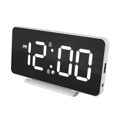 Afbeelding van Caliber Slimline Wekker Digitale Twee alarmen Groot Dimbaar Wit LED Display USB Oplader (HCG025)