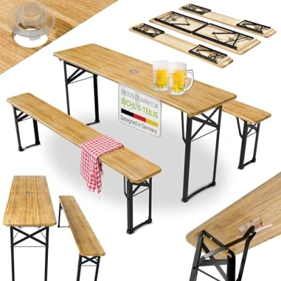 Afbeelding van Biertafel / bierbank biertafelset 3 delig 170cm picknicktafel
