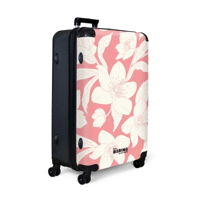 Afbeelding van NoBoringSuitcases.com® Koffer groot Reiskoffer lichtgewicht Roze met witte bloemen Rolkoffer 4 wielen Grote trolley XL 98 liter bagage