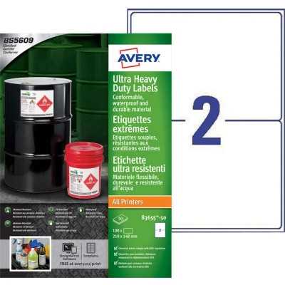 Afbeelding van Etiket Avery B3655 50 148x210mm polyethyleen wit 100stuks