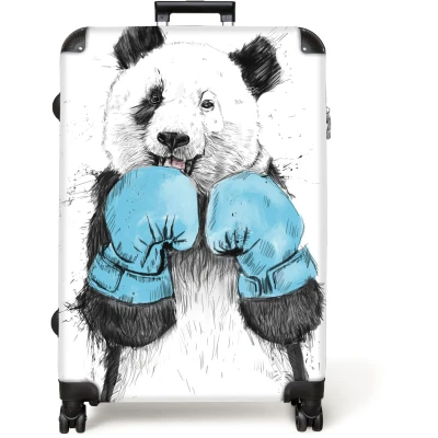 Afbeelding van NoBoringSuitcases.com® Koffer groot Reiskoffer lichtgewicht Panda Bokshandschoen Blauw Rolkoffer met 4 wielen Grote trolley XL 98 liter bagage