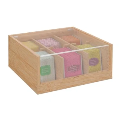 Afbeelding van Relaxdays theedoos theekist thee organizer bewaardoos 6 vakken bamboe
