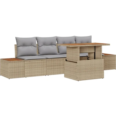 Afbeelding van vidaXL Tuin Sofa Set van 5 Beige Rattan delige Tuinset
