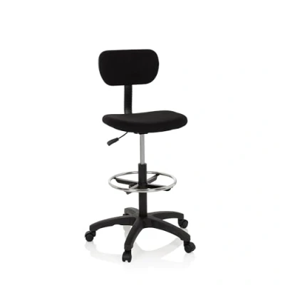Afbeelding van hjh OFFICE 671004 verhoogde werkkruk TOP WORK 05 stof zwart extra hoge werkstoel verstelbar met rugleuning