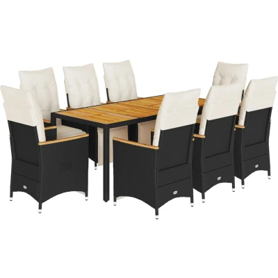 Afbeelding van vidaXL 9 delige Bistroset met kussens poly rattan zwart