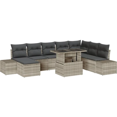 Afbeelding van vidaXL Tuinbank Set van 9 Lichtbruin, zwart Rattan, polyester kussens