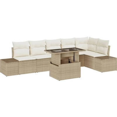 Afbeelding van vidaXL Tuin Sofa Set van 7 Beige, Crème Rattan, Polyester