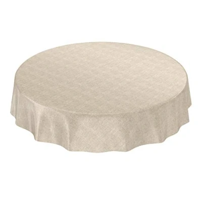 Afbeelding van ANRO Afwasbaar tafelkleed/tafelzeil; beige, linnen look, rond, 140 cm