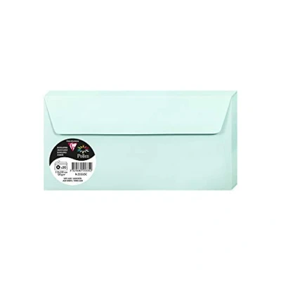 Afbeelding van Clairefontaine 55335C, verpakking met 20 zelfklevende enveloppen, formaat DL (11 x 22 cm), 120 g/m², kleur: jadegroen, uitnodiging voor evenementen en overeenkomst, Pollen serie, glad papier van hoge